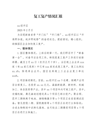 XX经开区复工复产情况汇报（202502）