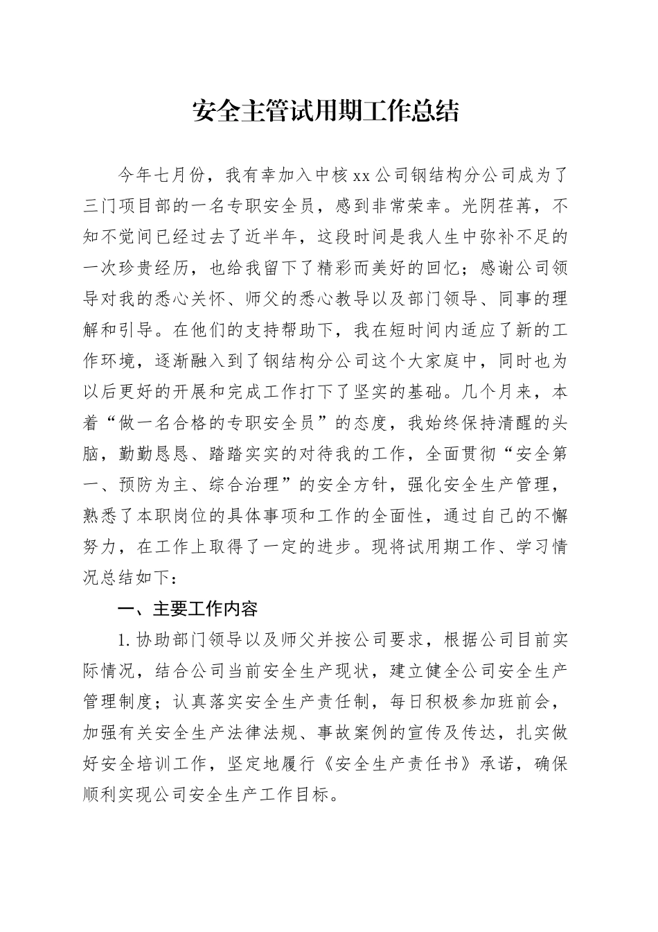 安全主管试用期工作总结_第1页
