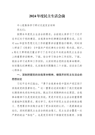 班子成员2025年民主生活会前研讨材料