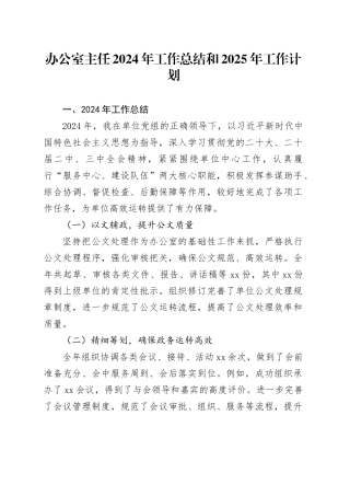 办公室主任2024年工作总结和2025年工作计划汇报述职报告20241218