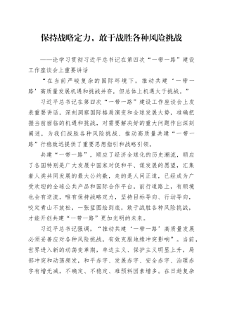 保持战略定力，敢于战胜各种风险挑战