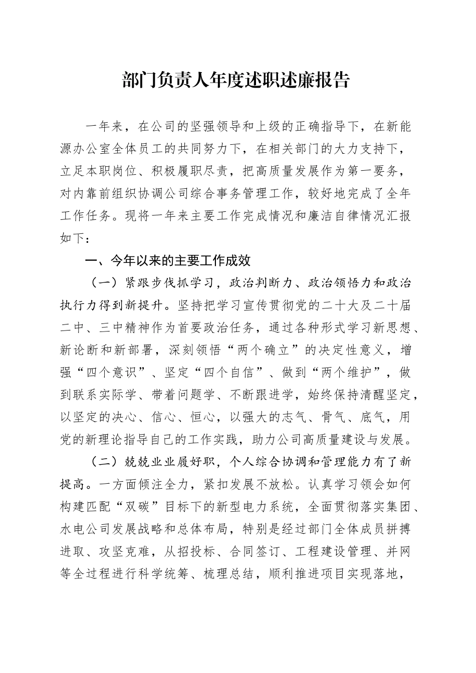 部门负责人年度述职述廉报告_第1页