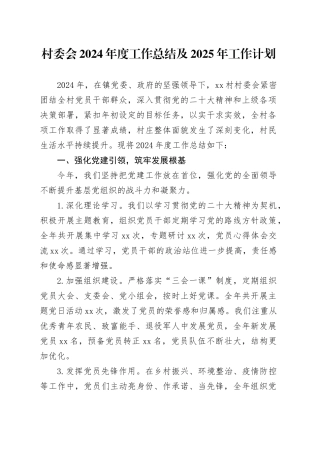 村委会2024年度工作总结及2025年工作计划
