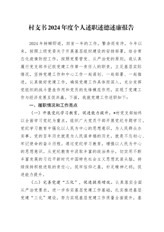 村支书2024年度个人述职述德述廉报告