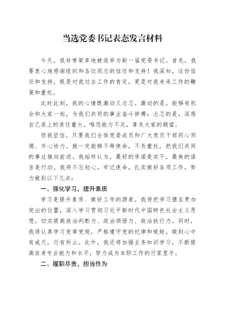 当选党委书记表态发言材料新任职就职20250212