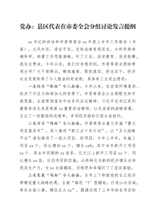 党办：县区代表在市委全会分组讨论发言提纲