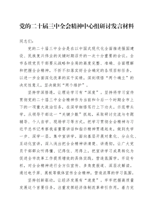 党的二十届三中全会精神理论学习中心组研讨发言材料心得体会20241120