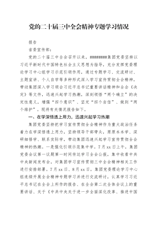 党的二十届三中全会精神专题学习情况报告（20241009）