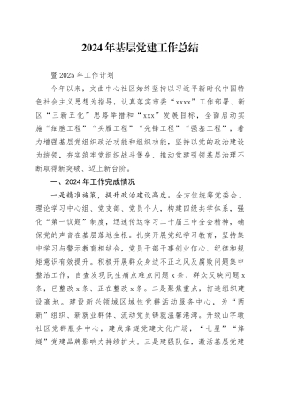 党建办2024年基层党建工作总结暨2025年谋划