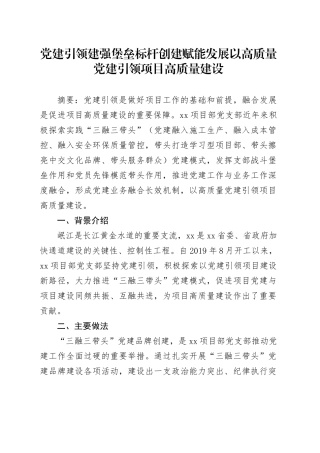 党建引领建强堡垒标杆创建赋能发展以高质量党建引领项目高质量建设