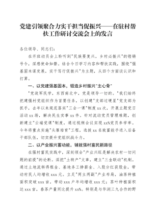 党建引领聚合力实干担当促振兴——在驻村帮扶工作研讨交流会上的发言