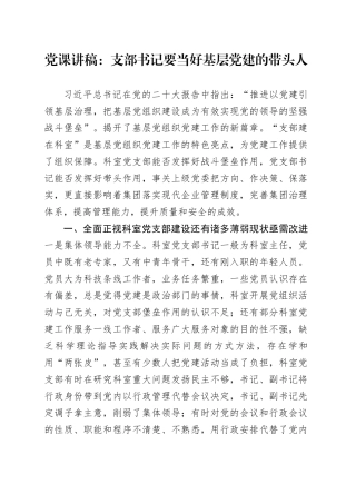 党课：支部书记要当好基层党建的带头人