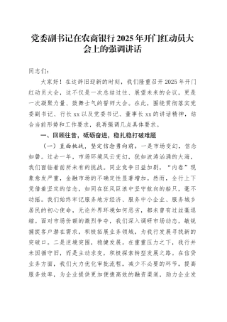 党委副书记在农商银行2025年开门红动员大会上的强调讲话