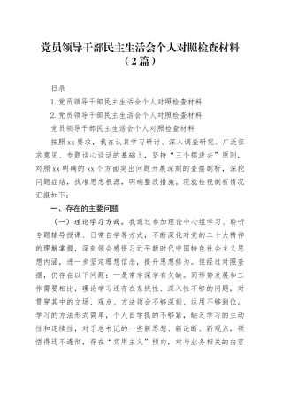 党员领导干部民主生活会个人对照检查材料（2篇）