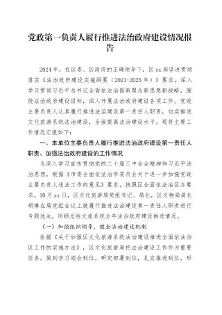 党政第一负责人履行推进法治政府建设情况报告