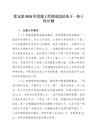 党支部2024年党建工作情况总结及下一步工作计划