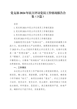 党支部2024年民主评议党员工作情况报告合集（3篇）