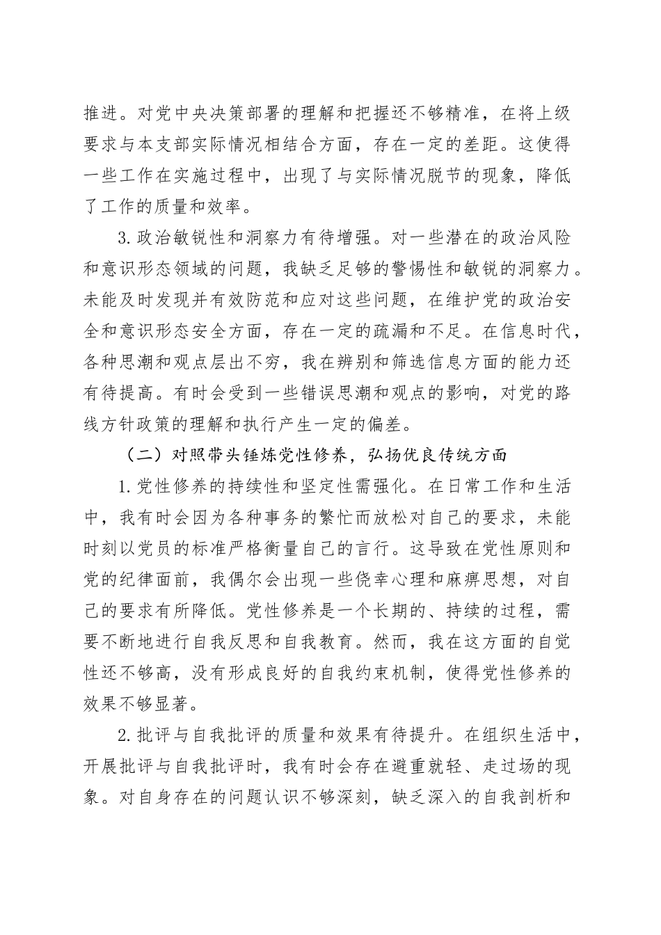 党支部副书记2024年组织生活会“四个带头”对照检查发言材料（4875字）_第2页