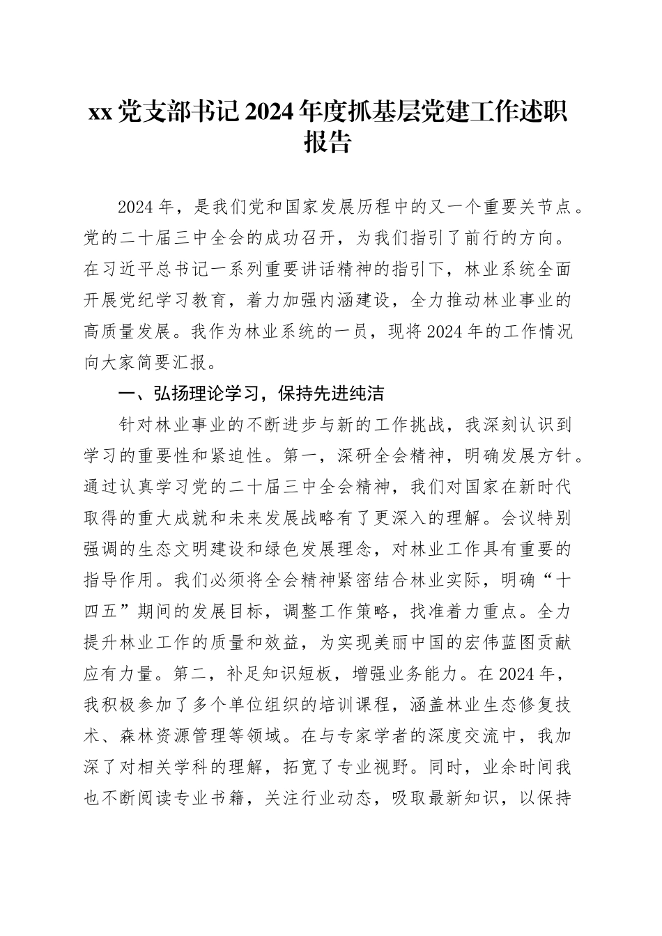 党支部书记2024年度抓基层党建工作述职报告_第1页