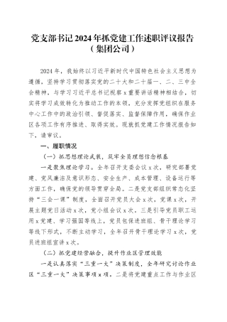 党支部书记2024年抓党建工作述职评议报告（集团公司）