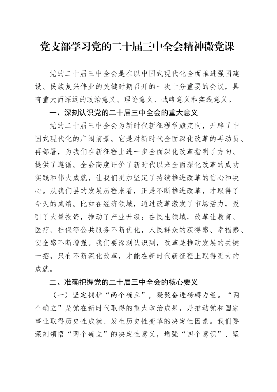党支部学习党的二十届三中全会精神微党课_第1页