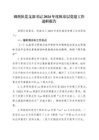 调查队党支部书记2024年度抓基层党建工作述职报告
