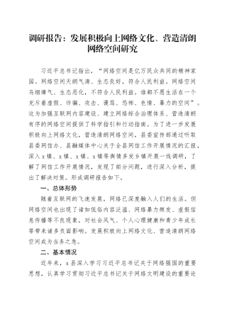 调研报告：发展积极向上网络文化、营造清朗网络空间研究