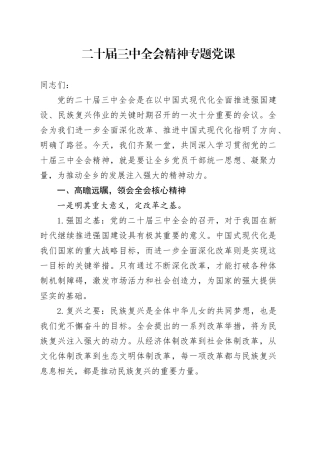 二十届三中全会精神专题党课3400字