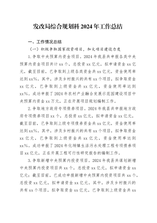 发改局综合规划科2024年工作总结