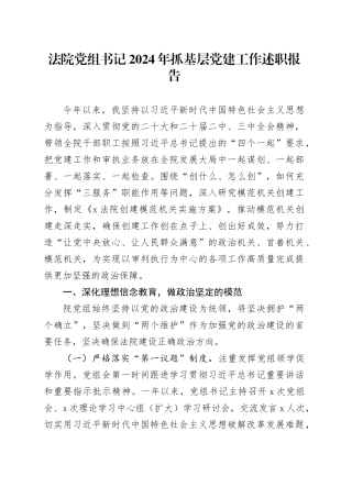 法院党组书记2024年抓基层党建工作述职报告20241218
