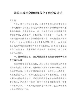法院市域社会治理现代化工作会议讲话20241120