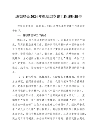 法院院长2024年抓基层党建工作述职报告20250221