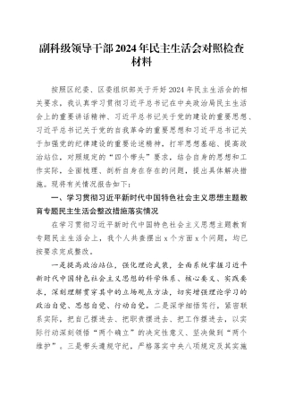 副科级领导干部2024年民主生活会对照检查材料