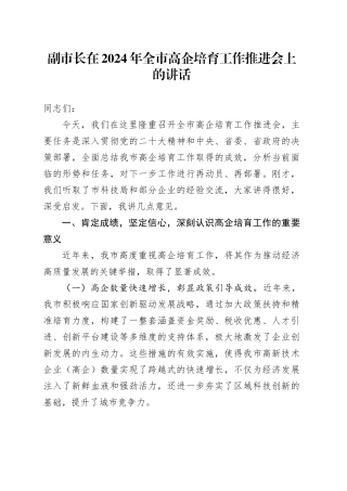 副市长在2024年全市高企培育工作推进会上的讲话