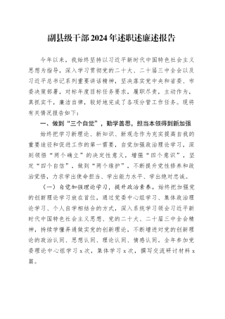 副县级干部2024年述职述廉述报告20241211