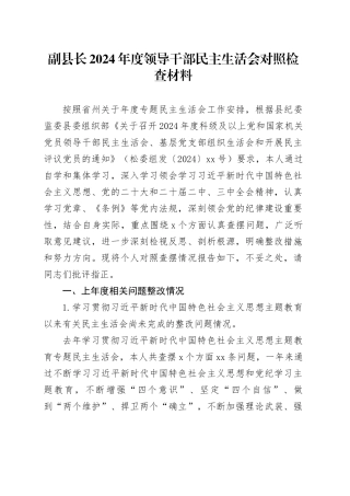 副县长2024年度领导干部民主生活会对照检查材料