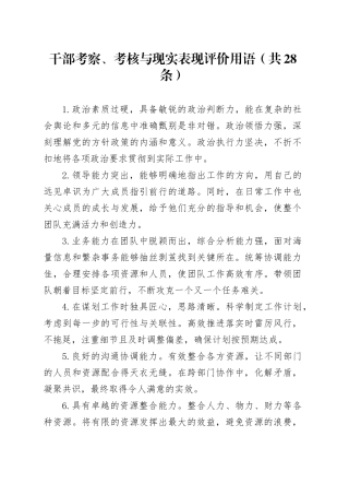 干部考察、考核与现实表现评价用语（共28条）