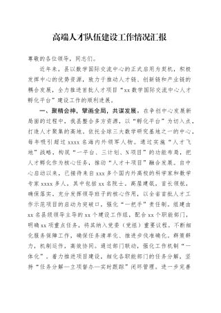 高端人才队伍建设工作情况汇报