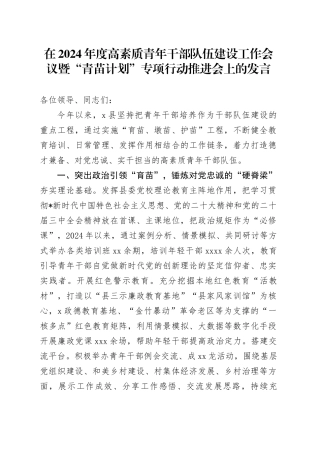高素质青年干部队伍建设工作会议暨“青苗计划”专项行动推进会上的发言