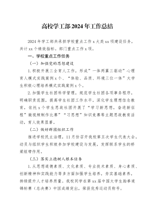 高校学工部2024年工作总结