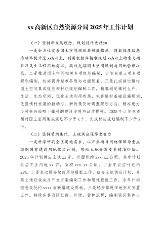 高新区自然资源分局2025年工作计划