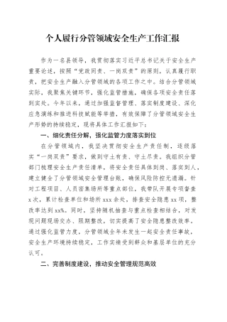 个人履行分管领域安全生产工作汇报