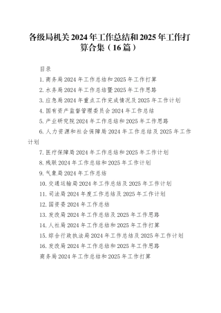各级局机关2024年工作总结和2025年工作打算合集（16篇）