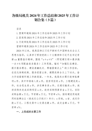 各级局机关2024年工作总结和2025年工作计划合集（3篇）