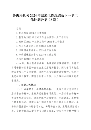 各级局机关2024年以来工作总结及下一步工作计划合集（5篇）