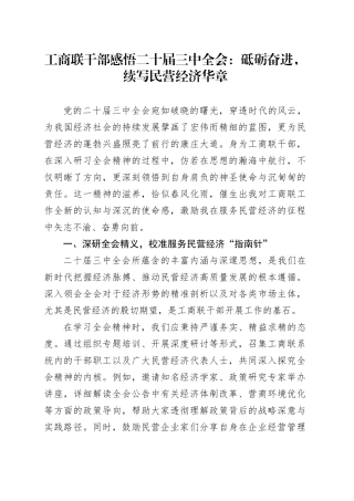 工商联干部感悟二十届三中全会：砥砺奋进，续写民营经济华章