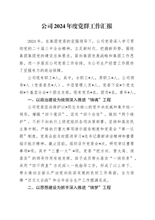 公司2024年度党群工作总结汇报3400字