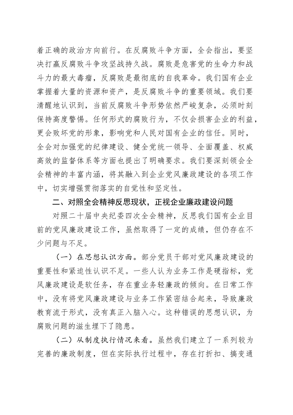 公司传达学习二十届中纪委四次全会精神会议总结讲话国有企业20250312_第2页