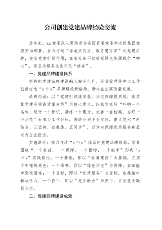 公司创建党建品牌经验交流