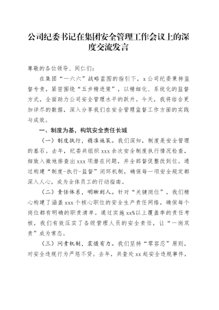 公司纪委书记在安全管理工作会议上的交流发言